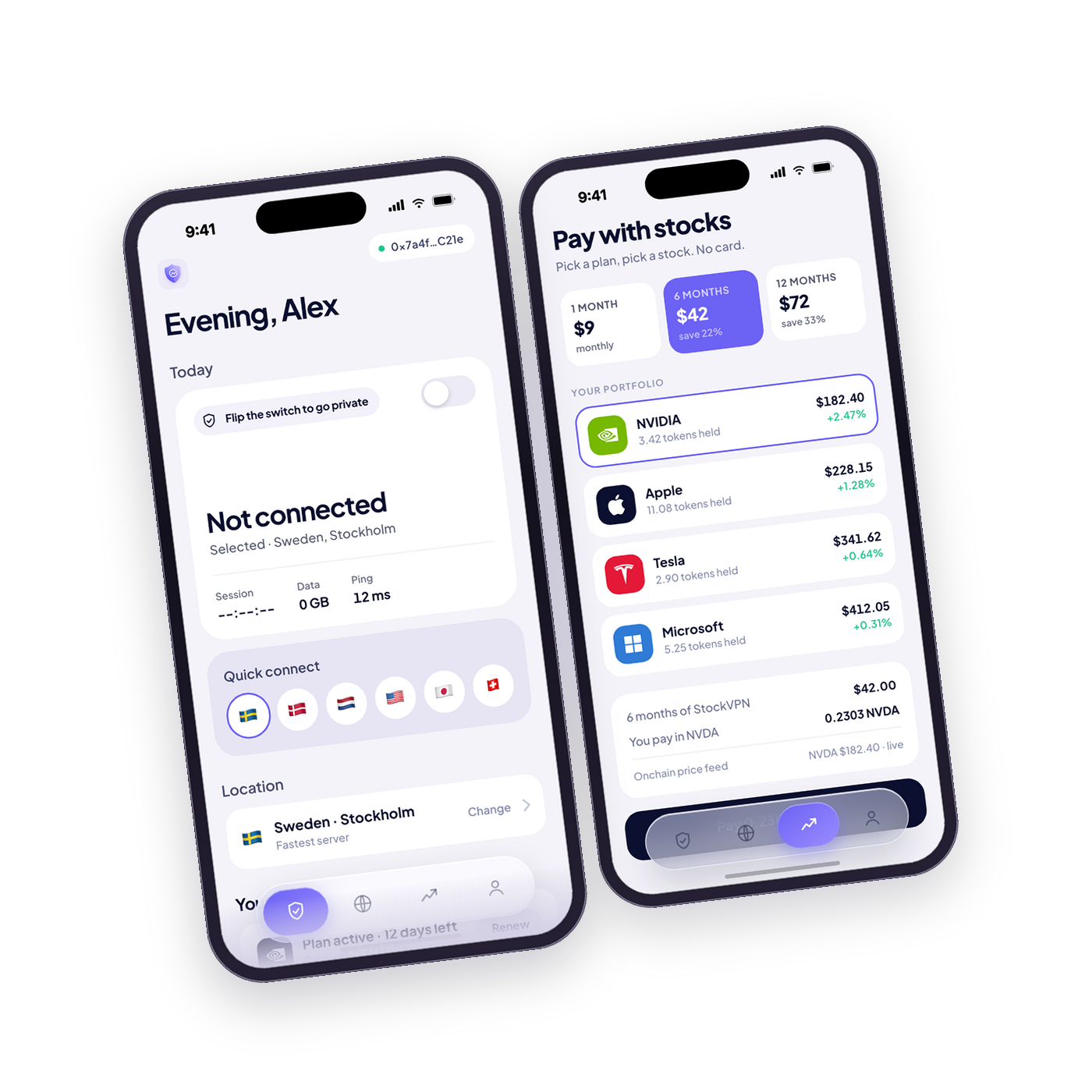 The StockVPN app: the connection switch beside the stock checkout